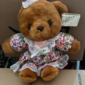 Vintage Li'l Expressions Floral Lace Teddy Bear NWT